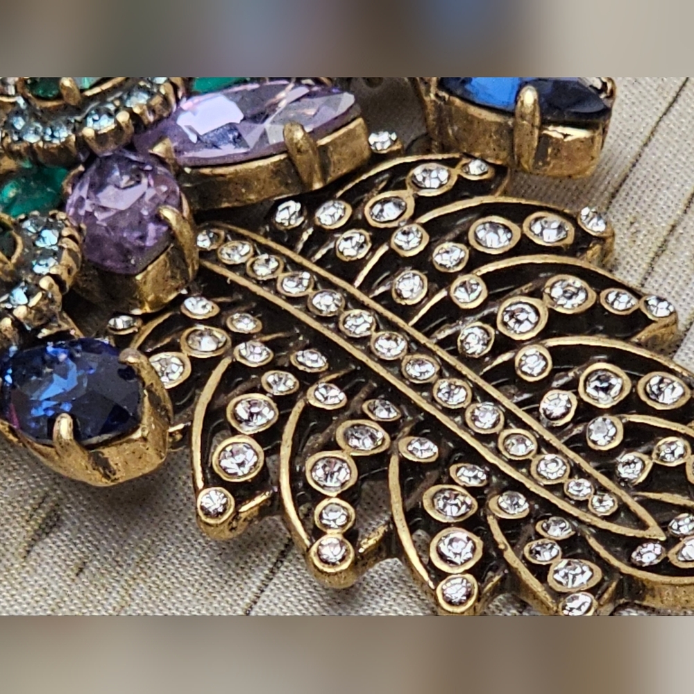 [J. CREW] Rare Vintage Multi Color Crystal Bib Statement Necklace □■ Rose Accent - Picture 12 of 16
